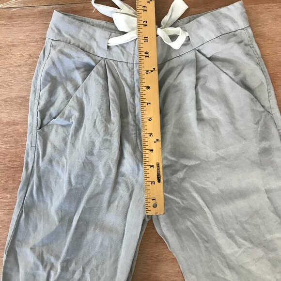 Aritzia Wilfred Pants Women 2 Gray Lyocell Linen Tie Waist Pocket Cuffed Preppy - Picture 7 of 14